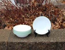 SET of 9 CORELLE SUMMER BLUSH 7-1/4 " CEREAL/ SOUP/SALAD BOWLS GREEN RIM