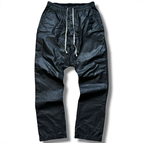 RARO PANTALONE RICK OWENS COTONE CERATO SS15 AVANT GARDE OPPIO NERO UOMO TAGLIA M