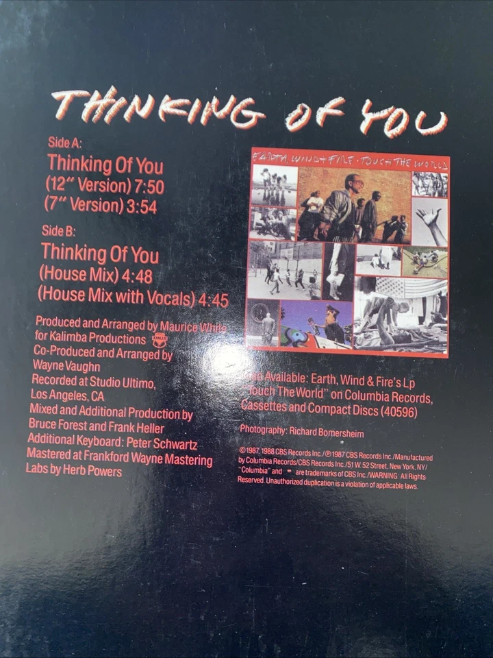 EARTH WIND & FIRE 12" MIXES "THINKING OF YOU" COLUMBIA RECORDS 44 07566 NM Foto 3 de 4