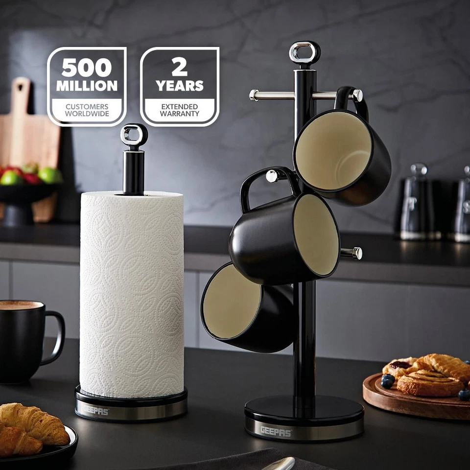 GEEPAS Mug Tree & Towel Pole Set Kitchen Counter Storage Space Saver Retrovive - Image 2 of 4