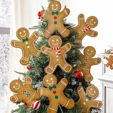 Large Gingerbread Man Tree Picks - 8Pcs Rustic Ornaments for Holiday Decor