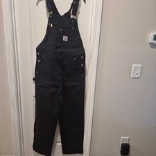 Carhartt Mens Black Duck Bib Overalls Double Front Work Dungaree R01 BLK 38x34