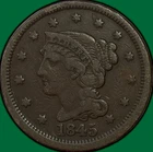 Photo of a 1845-P Large Cent from an eBay listing that sold on Jul 15, 2026