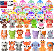 24 Pack Prefilled Easter Eggs with Animal Squishy Toys Slow Squeeze Toys for Kid