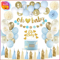 Baby Shower Deko Junge Blau Weiß Oh Baby Banner Luftballons Girlande Party Deko