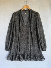 Free People Tunic Dress Womens XS Black Floral Flounce Boho Sheer