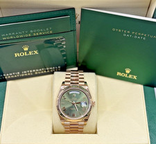 Rolex Day-Date 2022, oro rosa, bracciale presidenziale, quadrante verde oliva, senza scatola