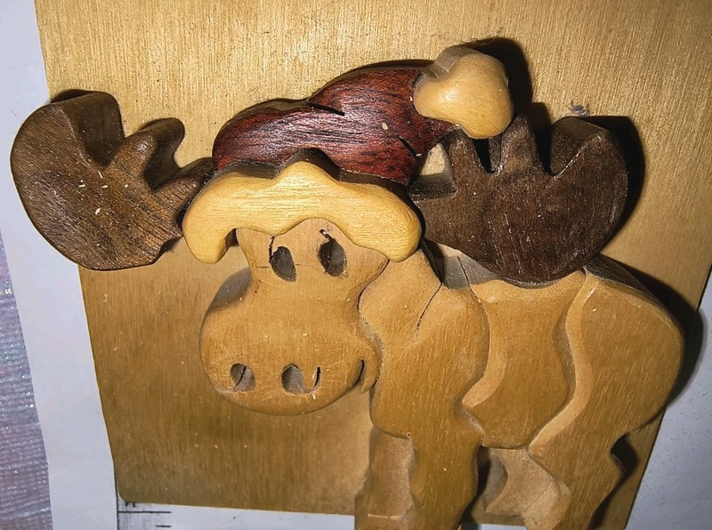 4" Moose 🫎 Whimsical Hat funny WOOD Carved 3D Wood Colors Moose 🫎 Wall Hanging