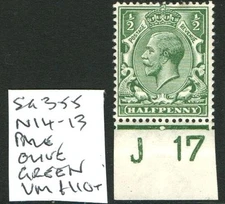 Sg357 N14-13Var Olive Green Not Pale as stated U/Mint Cat £90+