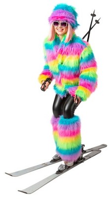 Damen Plüsch-Jacke Rainbow langes Flor, multicolor Kostüm