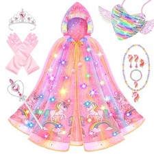 Princess Dress up for Girls 4-6, Light up Unicorn Princess Cape with Bag