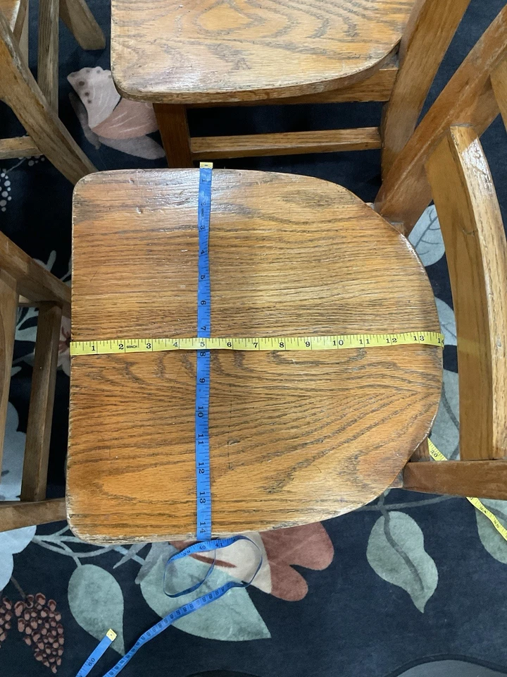 "Silla de escuela primaria infantil vintage de madera maciza de roble rústica resistente 22"" de alto" Foto 3 de 4