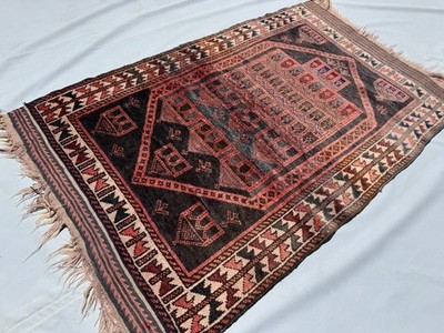 3x4 ft Antique Afghan Hand Knotted Rug Geometric Terracotta Brown Tribal Carpet
