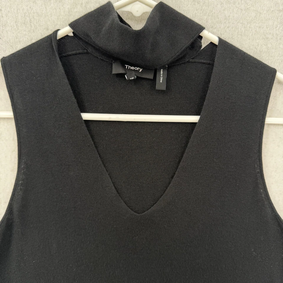 Suéter sin mangas Theory para mujer pequeño cachemir seda cuello falso pulóver Foto 3 de 4