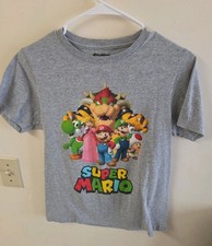 Nintendo Super Mario Brothers Kids T-Shirt Gray Mario Luigi Yoshi Size L