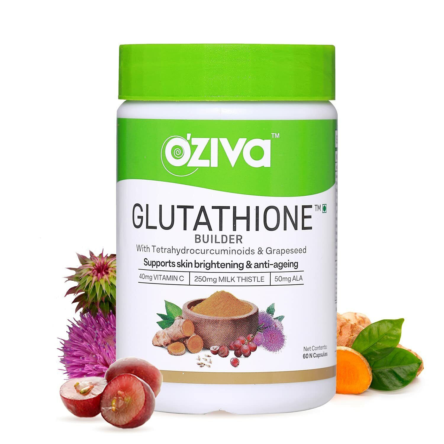 OZiva Glutathione Builder for Skin Brightening, 60 Capsules - FAST SHIPPING