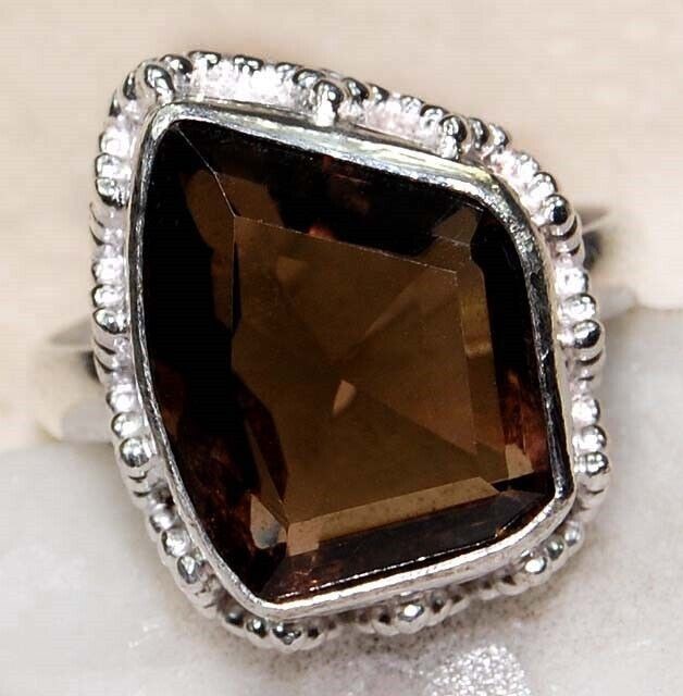 6CT Natural Smoky Topaz 925 Solid Sterling Silver Ring Jewelry Sz 9 @17-2