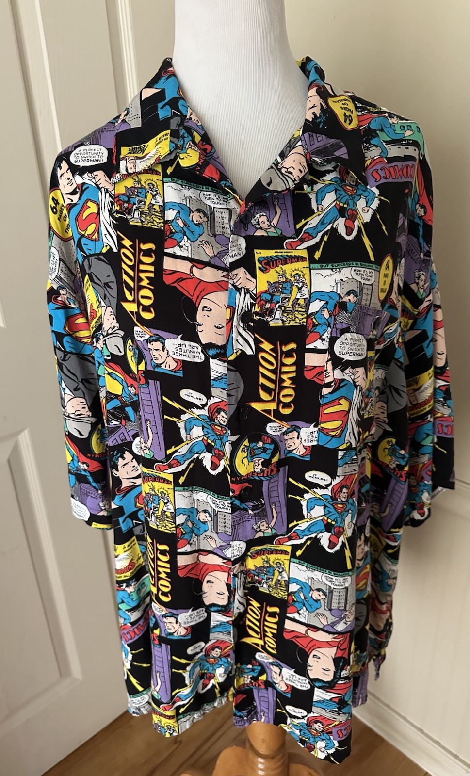 Vintage Superman Action Comics Shirt Mens XXL  All Over Print Button Up 90s(P)