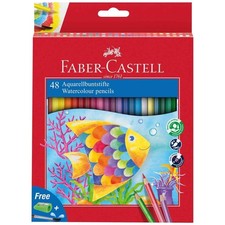 FABER CASTELL Aquarell Farbstifte 48 Stück + Spitzer + Pinsel