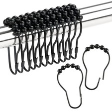 Rustproof Shower Curtain Hooks, 12 Metal Rings Set, Durable Matte Black