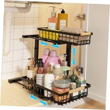 Under Sink Organizer, Height Adjustable Under Sink Organizers and 1 Pack Black