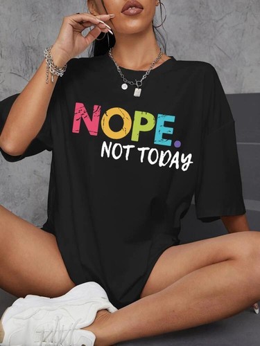 Ladies Oversized Baggy Top T-shirt Short Sleeve Slogan Tee Casual Tops Womens - Picture 8 of 30