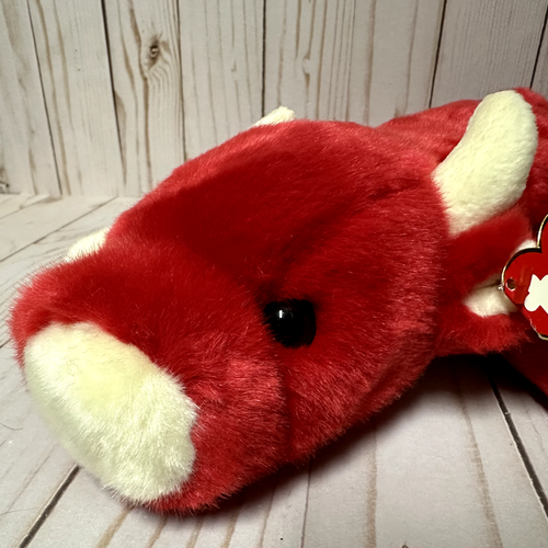 Ty Beanie Buddies Snort Red Bull Plush Laying Down With Hang Tag 12 Inch - Picture 7 of 11