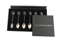 Set 6 cucchiaini GIOVANNI RASPINI argento 800 caffè vintage decoro Margherita