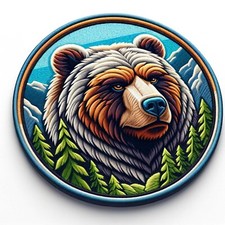 Grizzly Bear Patch Iron-on Clothing Applique Wild Animals Badge Nature Gift