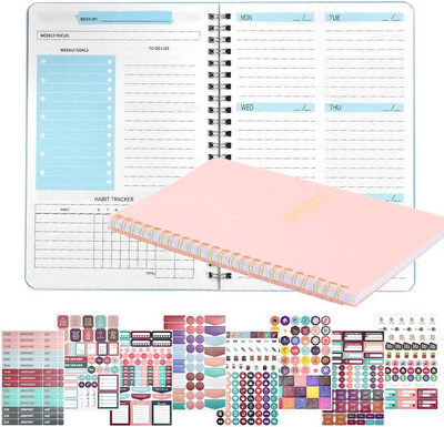 2 Stück Notizbuch Wochenplaner Buch Agenda Schulplaner Kalender Tagesplanung to 
