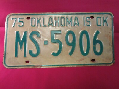 LICENSE PLATE Car Tag 1975 OKLAHOMA MS 5906 Muskogee County [Y10A