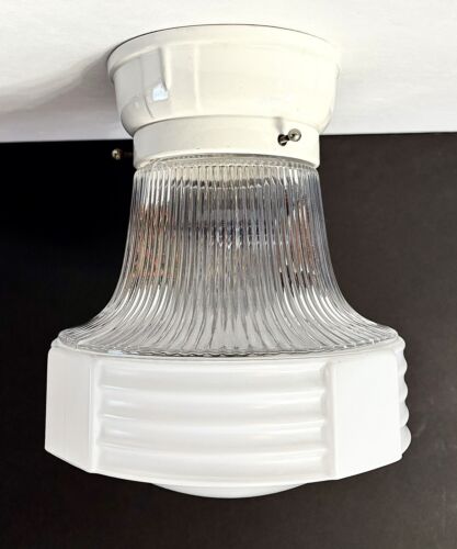 Antique 1920s 30s Art Deco Nouveau Victorian Glass Gatsby Ceiling Light Fixture - Picture 10 of 19