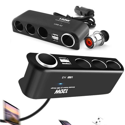 12//24V 2x USB Auto Adapter 4 fach Zigarettenanzünder Verteiler Mehrfachstecker