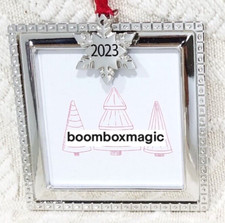 2023 CHRISTMAS TREE ORNAMENT PHOTO PICTURE SILVER CHROME SQUARE WINTER SNOWFLAKE