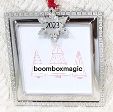 2023 CHRISTMAS TREE ORNAMENT PHOTO PICTURE SILVER CHROME SQUARE WINTER SNOWFLAKE
