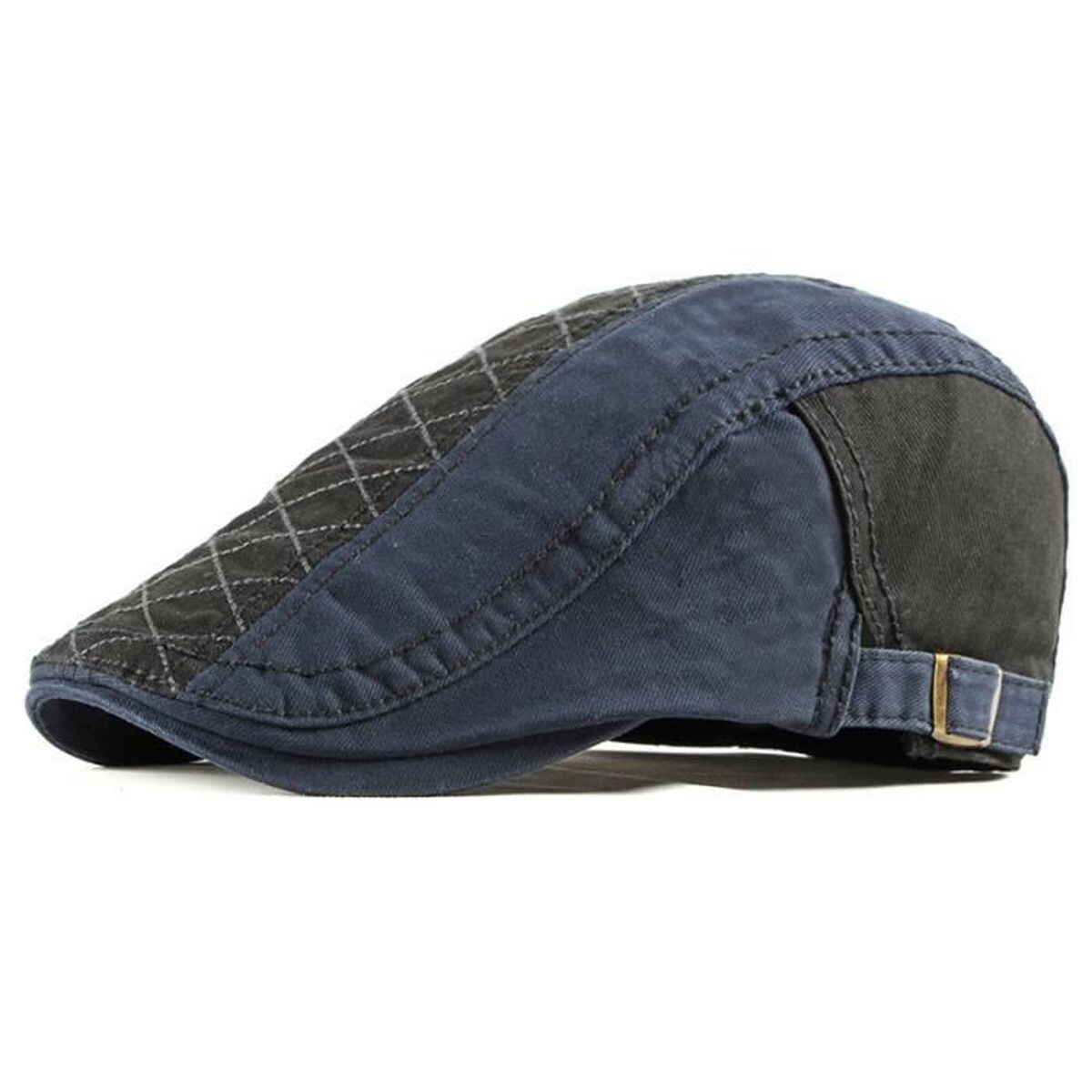 Gorra plana de algodón vintage negra y azul marino ajustable para hombre