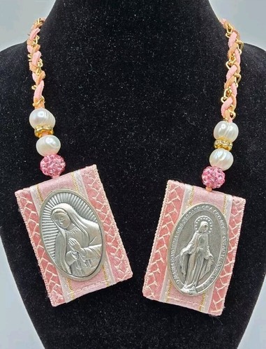 Saint Mary's Catholic Pink Scapular Necklace - Picture 4 of 4