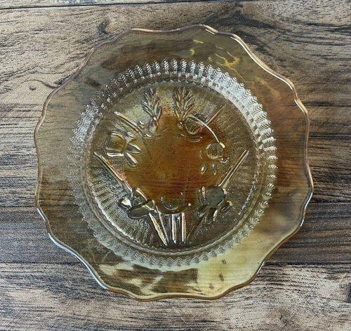 Vintage Marigold Jeanette Iris Carnival Glass 5 1/2” Dessert Plate Iridescent