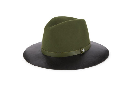 rag & bone M1006 Olive Green Floppy Leather Brim Fedora Hat  display picture 3