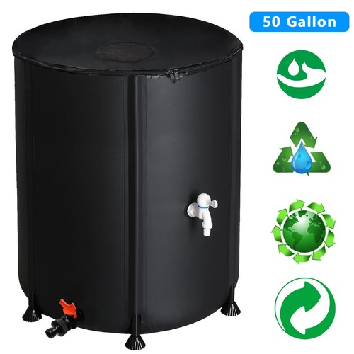 50 Gallon Portable Folding Rain Barrel Water Collector Water Storage Tank Black - Picture 2 of 10
