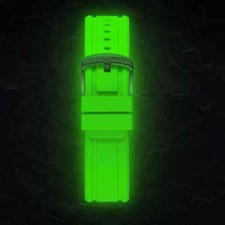 Luminous Silicone Watch Strap Glows in the Dark Green 22mm with Silver Buckle