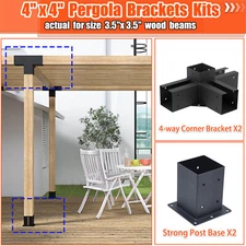 TIEWARDS 4x4'' Pergola Bracket Kit inner 3.5x3.5 4-Way Woodworks DIY Post 4 pcs