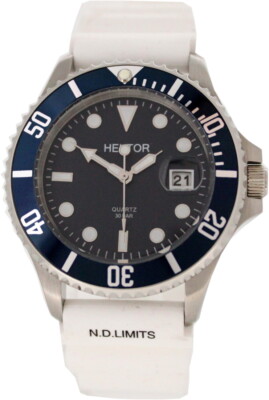 HEKTOR 30BAR SPORT Stahl Herren Taucheruhr blau Krone geschraubt Uhrband weiß