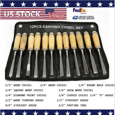 6 Piece Wood Carving Hand Chisel Tool Set Professional Woodworking Gouges Steel
