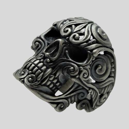 Sugar Skull Mexican Biker Ring Sterling Silver .925 Men Floral All Size UNIQABLE - Picture 10 of 12