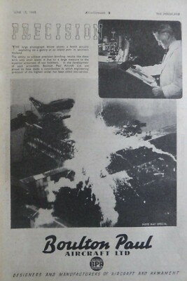 6/1945 PUB BOULTON PAUL FLUGZEUG PRÄZISIONSBOMBENFABRIK PORTAL HOLLAND ANZEIGE