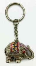 Rhinestone Metal Elephant Wild Animal Locket Keychain Multi-Color