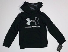 NWT Under Armour Boy's 6 Big Logo Camo Black Fleece Pullover Hoodie