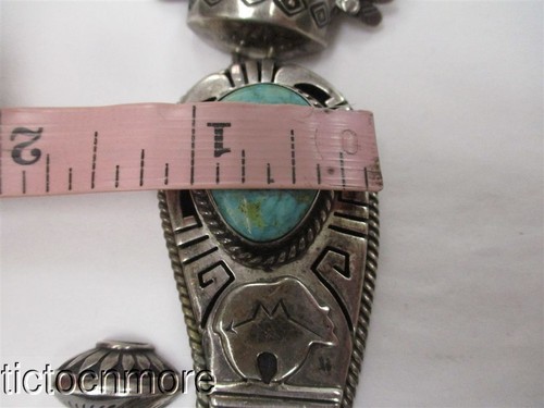 VINTAGE NAVAJO INDIAN F CHARLEY LIFELINE BEAR KACHINA TURQUOISE PENDANT HUGE! - Imagen 13 de 13
