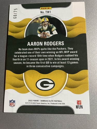 AARON RODGERS 2022 Panini Donruss Elite Title Wave Sp /75 PACKERS - Picture 2 of 3